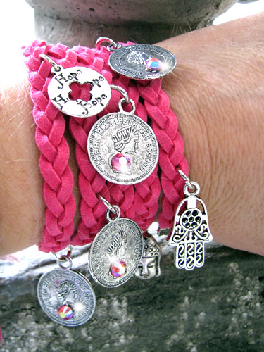Pink Geluks-wikkelarmband/wrap