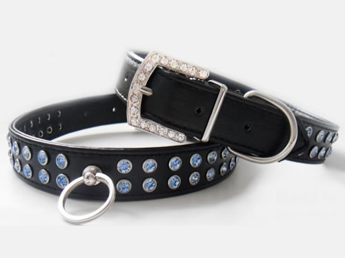 Strass halsband zwart met blauw
